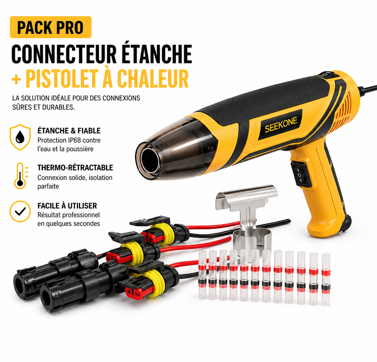 Kit Connecteurs Étanches + Pistolet à Chaleur resistant contre l'humidité tropicale