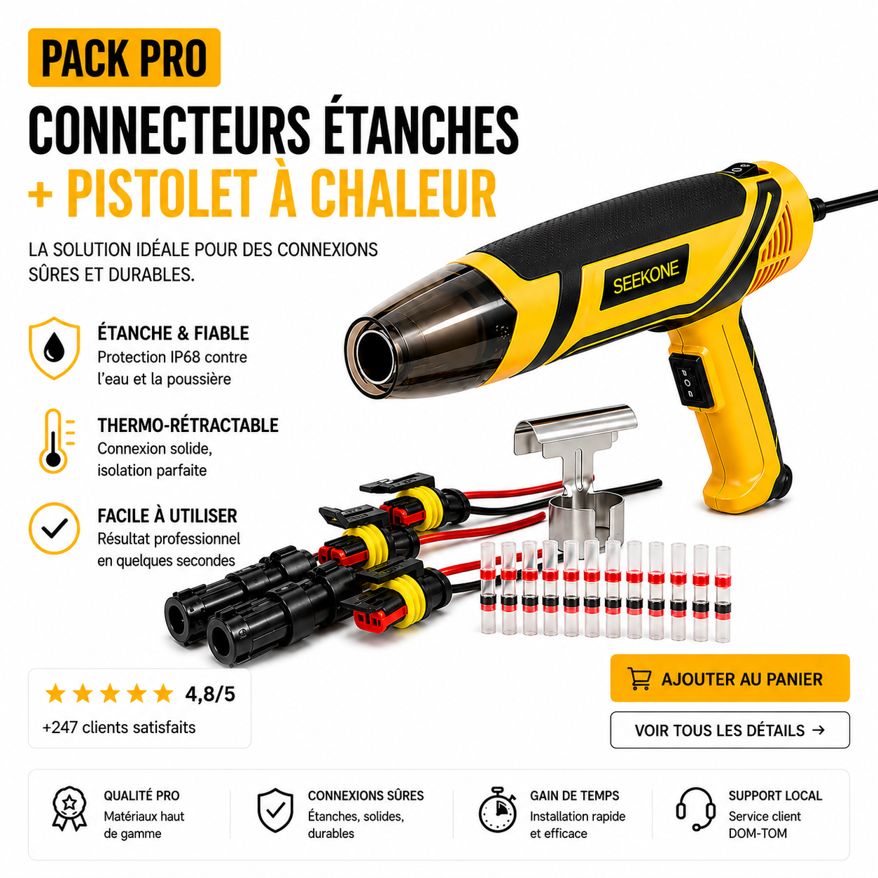Kit Connecteurs Étanches + Pistolet à Chaleur — Protection Humidité Tropicale | Livraison Antilles