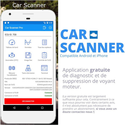 Diagnostic Auto OBD2 Bluetooth – Lecteur & Effaceur de Défauts Moteur