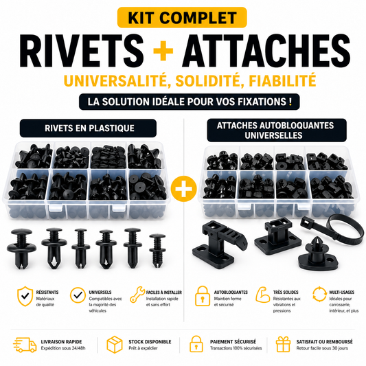Kit complets habitacle intérieur et extérieur rivets et attaches universel 100 rivets | 50 attaches