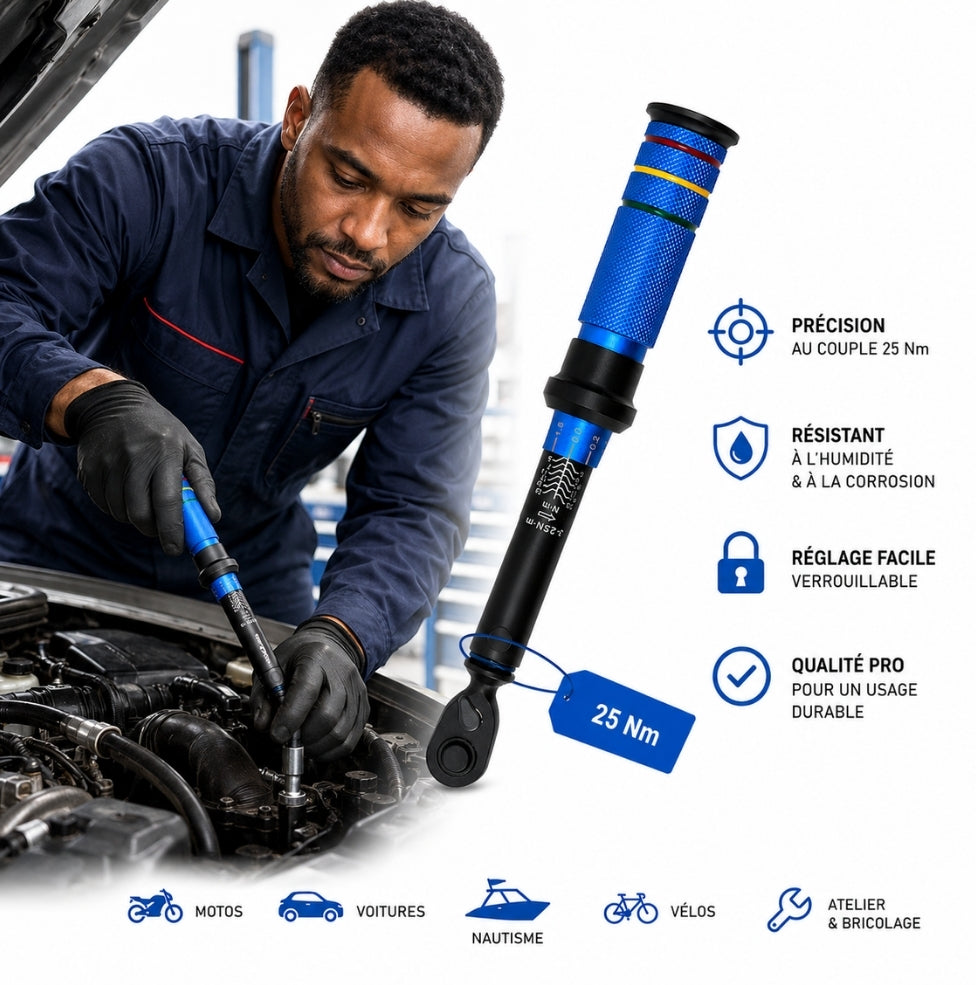 Clé dynamométrique professionnelle 1/2" — Serrage précis voiture, moto et utilitaire | Livraison Antilles