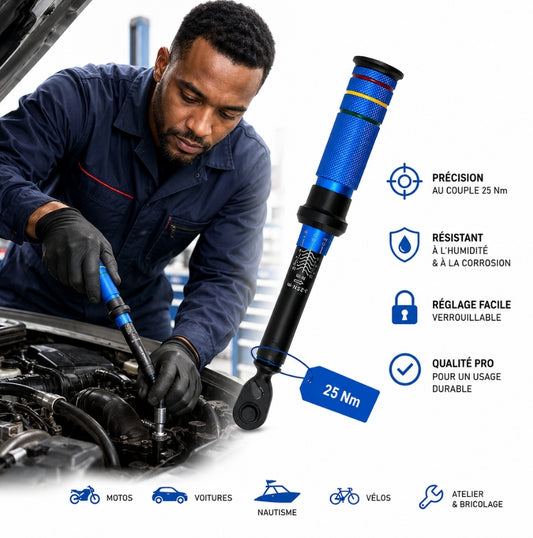 Clé dynamométrique professionnelle 1/2" — Serrage précis voiture, moto et utilitaire | Livraison Antilles