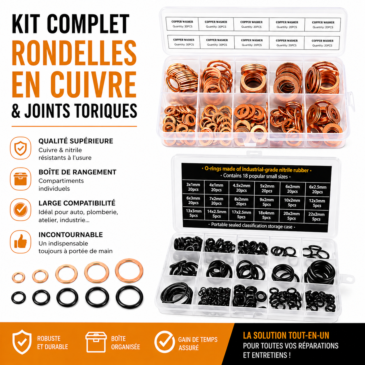 Kit Complet Rondelles Cuivre Vidange + Joints Toriques Universels